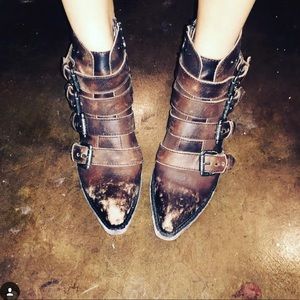 High End Leather Metal Studded Ankle Boots